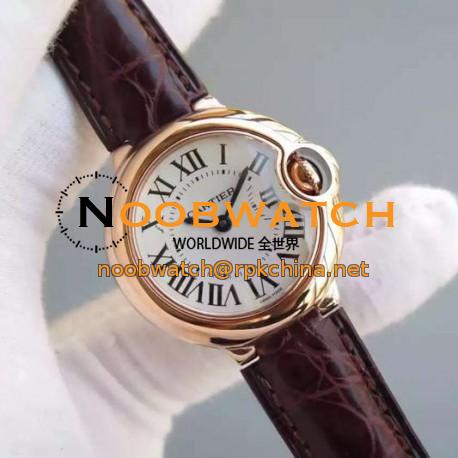 Replica Cartier Ballon Bleu 28MM Ladies Rose Gold White Dial Swiss Ronda Quartz