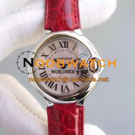 Replica Cartier Ballon Bleu 28MM Ladies Stainless Steel Pink Pearl Dial Swiss Ronda Quartz