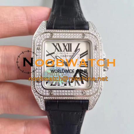 Replica Cartier Santos 100 WM501751 HBB V6 Stainless Steel & Diamonds Silver Dial Swiss 2824-2