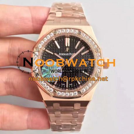 Replica Audemars Piguet Royal Oak 15450 JF Rose Gold & Diamonds Black Dial Swiss 3120