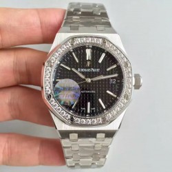 Replica Audemars Piguet Royal Oak 15450 JF Stanless Steel & Diamonds Black Dial Swiss 3120