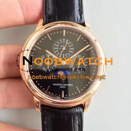 Replica Vacheron Constantin Patrimony Perpetual Calendar 43175/000R-B343 BF Rose Gold Black Dial Swiss 1120 QP