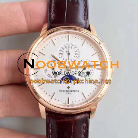 Replica Vacheron Constantin Patrimony Perpetual Calendar 43175/000R-9687 BF Rose Gold White Dial Swiss 1120 QP