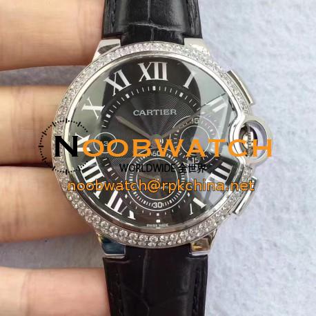 Replica Cartier Ballon Bleu Chronograph WE902002 V5 Stainless Steel & Diamonds Black Dial Swiss 8101 MC