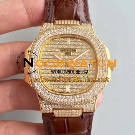 Replica Patek Philippe Nautilus Jumbo 5719/1G-001 DM Yellow Gold & Diamonds Diamond Dial Swiss 324SC