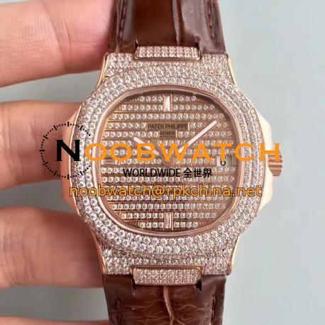 Replica Patek Philippe Nautilus Jumbo 5719/1G-001 DM Rose Gold & Diamonds Diamond Dial Swiss 324SC