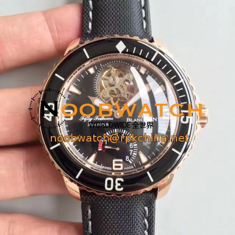 Replica Blancpain Fifty Fathoms Tourbillon 5025-3630-52A ZF Rose Gold Black Dial Swiss 25A