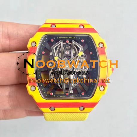 Replica Richard Mille RM27-03 Rafael Nadal KL Yellow & Red Forged Carbon Black Skeleton Dial M9015