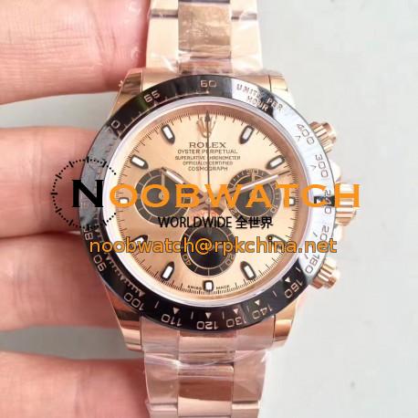 Replica Rolex Daytona Cosmograph 116515LN JH Rose Gold Champagne Dial Swiss 4130 Run 6@SEC