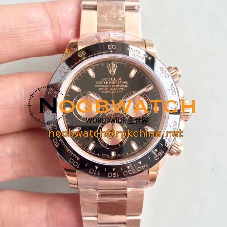 Replica Rolex Daytona Cosmograph 116515LN JH Rose Gold Black Dial Swiss 4130 Run 6@SEC