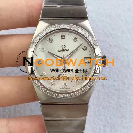 Replica Omega Constellation 123.55.38.20.99.001 38MM SSS Stainless Steel & Diamonds Mother Of Pearl Dial Swiss 8500