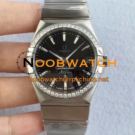 Replica Omega Constellation 123.55.38.20.99.001 38MM SSS Stainless Steel & Diamonds Black Dial Swiss 8500