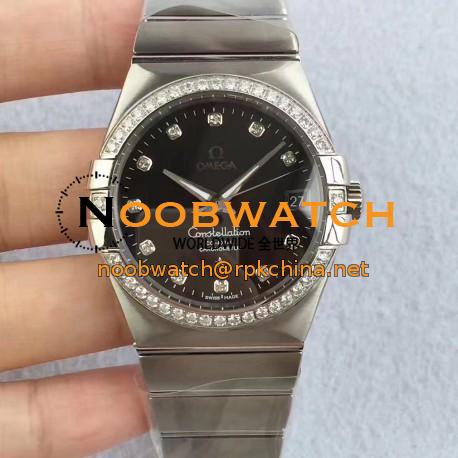 Replica Omega Constellation 123.55.38.20.99.001 38MM SSS Stainless Steel & Diamonds Black Dial Swiss 8500