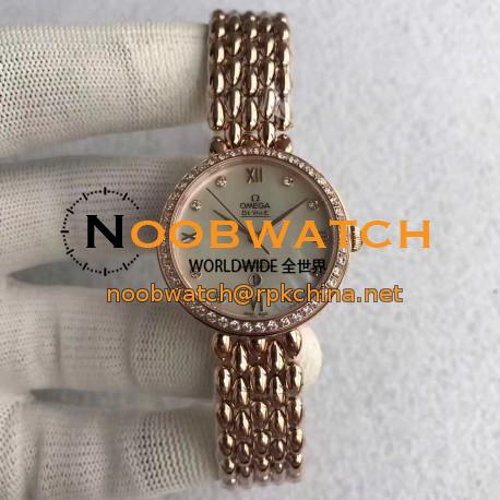 Replica Omega De Ville Dewdrop 424.55.33.20.55.007 XF Rose Gold & Diamonds Mother Of Pearl Dial Swiss 8521