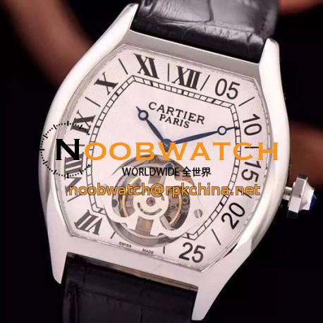 Replica Cartier Tortue Tourbillon Stainless Steel White Dial Swiss Real Tourbillon