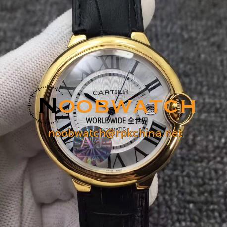 Replica Ballon Bleu De Cartier 42MM W6900551 AJ Yellow Gold Silver Dial Swiss 2824-2