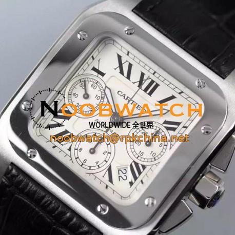 Replica Cartier Santos 100 Chronograph Stainless Steel White Dial Swiss 7753