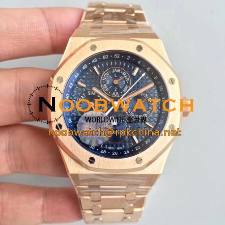 Replica Audemars Piguet Royal Oak Perpetual Calendar 41MM 26574OR.OO.1220OR.01 JF Rose Gold Blue Dial Swiss 5134