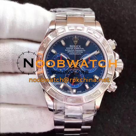 Replica Rolex Daytona Cosmograph 116599 JF Stainless Steel & Diamonds Blue Dial Swiss 7750 Run 6@SEC