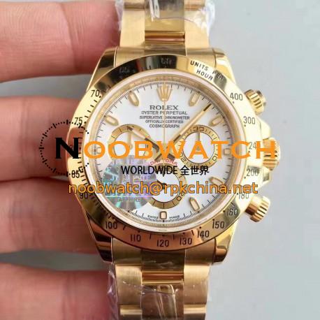 Replica Rolex Daytona Cosmograph 116528 JF Yellow Gold White Dial Swiss 7750 Run 6@SEC