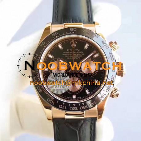 Replica Rolex Daytona Cosmograph 116515LN JF Rose Gold Black Dial Swiss 7750 Run 6@SEC