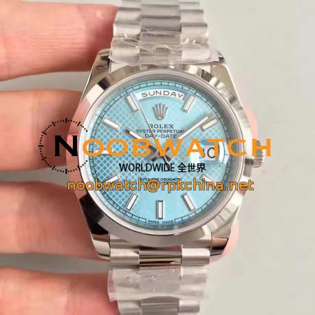 Replica Rolex Day-Date 40 228206 N Stainless Steel Blue Diagonal Dial Swiss 3255