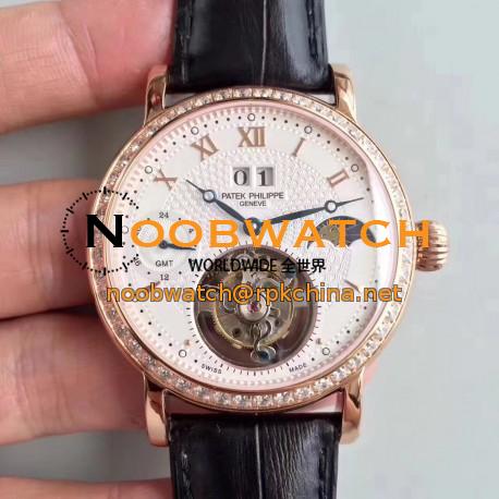 Replica Patek Philippe Grand Complication Tourbillon N Rose Gold & Diamonds White Dial Swiss Tourbillon