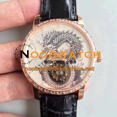 Replica Vacheron Constantin Patrimony Tourbillon N Rose Gold & Diamonds Dragon Dial Swiss Tourbillon