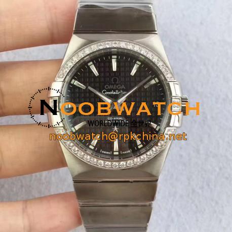 Replica Omega Constellation 123.55.38.20.99.001 38MM SSS Stainless Steel & Diamonds Black Dial Swiss 8500