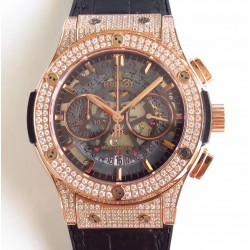 Replica Hublot Classic Fusion Aerofusion 525.OX.0180.LR.1704 HBB V6 Rose Gold & Diamonds Black Skeleton Dial Swiss 7750