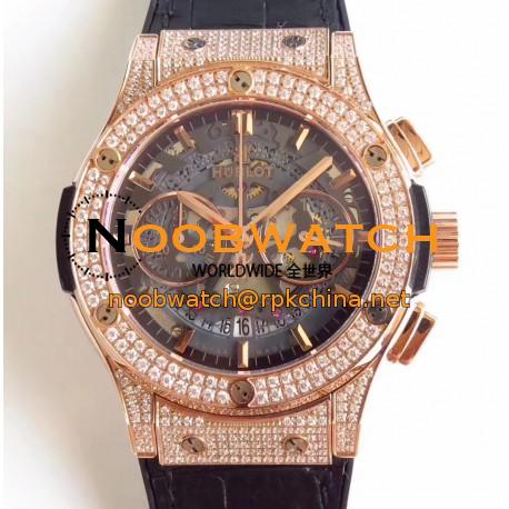 Replica Hublot Classic Fusion Aerofusion 525.OX.0180.LR.1704 HBB V6 Rose Gold & Diamonds Black Skeleton Dial Swiss 7750