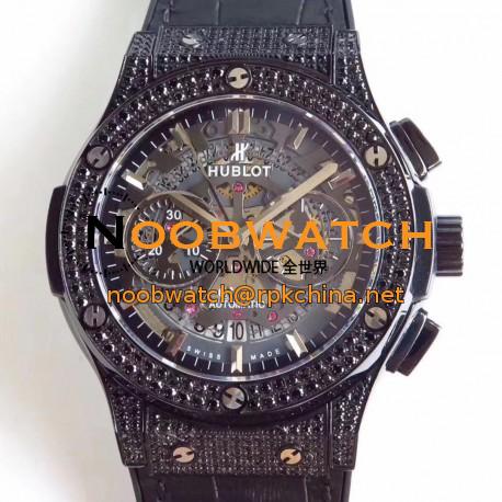 Replica Hublot Classic Fusion Aerofusion Black Magic  525.CM.0170.RX HBB V6 Ceramic & Diamonds Black Skeleton Dial Swiss 7750