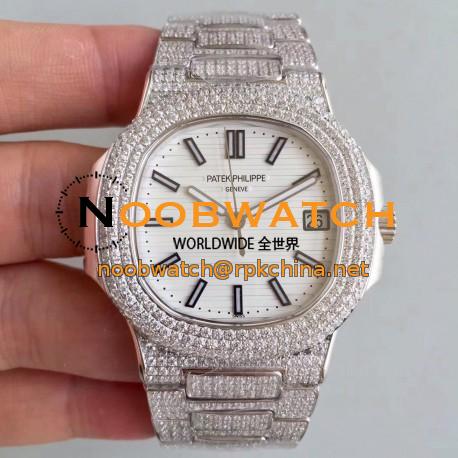 Replica Patek Philippe Nautilus Jumbo 5719/10G-010 MK Stainless Steel & Diamonds White Dial Swiss 324SC