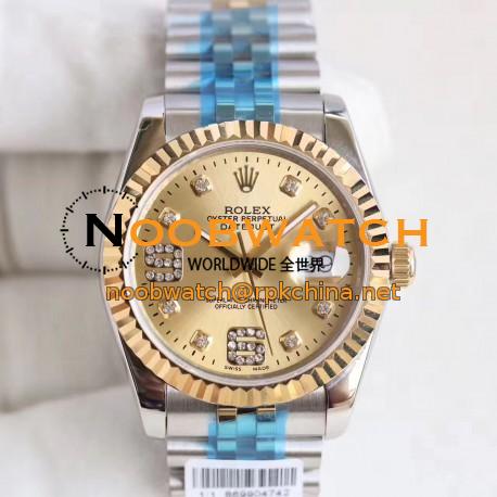 Replica Rolex Datejust 36 116233 36MM N Stainless Steel & Yellow Gold Champagne & Diamonds Dial Swiss 2836-2