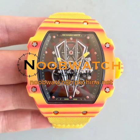 Replica Richard Mille RM27-03 Rafael Nadal RM Yellow & Red Forged Carbon Black Skeleton Dial M9015