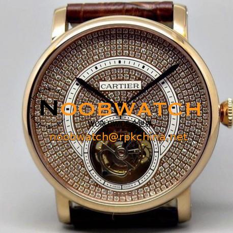 Replica Cartier Ronde Louis Tourbillon Rose Gold Diamonds Dial Swiss Tourbillon