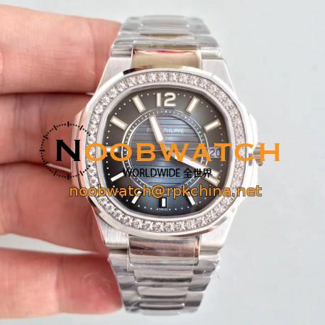 Replica Patek Philippe Nautilus Ladies 7010/1G-010 JJ Stainless Steel & Diamonds Blue Dial Swiss Quartz E23-250 S C