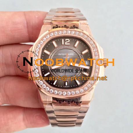 Replica Patek Philippe Nautilus Ladies 7010/1R-010 JJ Rose Gold & Diamonds Brown Dial Swiss Quartz E23-250 S C