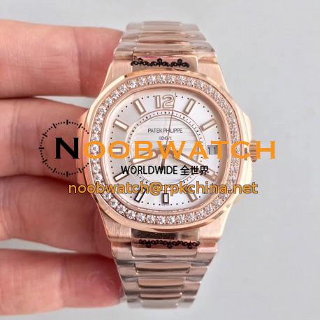 Replica Patek Philippe Nautilus Ladies 7010/1R-011 JJ Rose Gold & Diamonds Silver Dial Swiss Quartz E23-250 S C