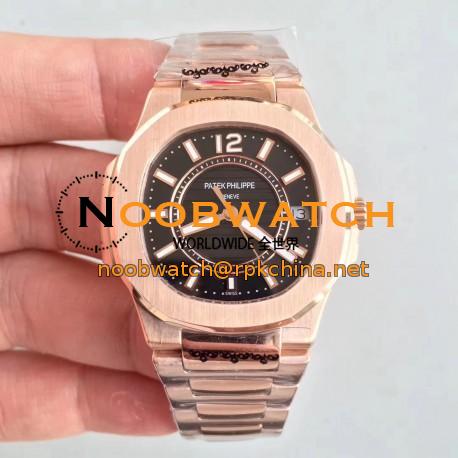 Replica Patek Philippe Nautilus Ladies 7011-1R JJ Rose Gold Black Dial Swiss Quartz E23-250 S C