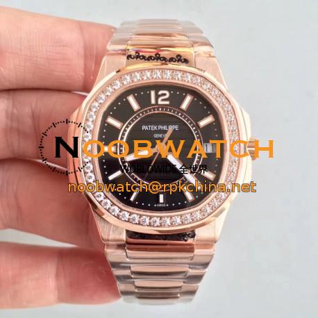 Replica Patek Philippe Nautilus Ladies 7010/1R-010 JJ Rose Gold & Diamonds Black Dial Swiss Quartz E23-250 S C