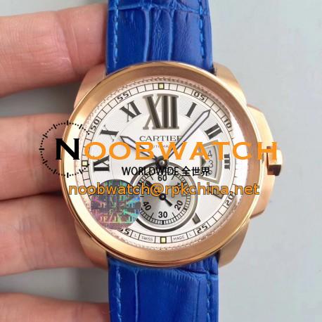 Replica Calibre De Cartier W7100009 42MM JF Rose Gold White Dial M8205