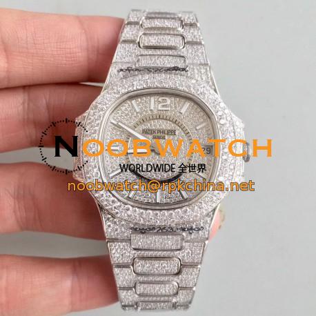 Replica Patek Philippe Nautilus Jumbo Ladies Paved With Diamonds 7021/1G-001 N Stainless Steel & Diamonds Diamond Dial M9015