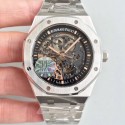 Replica Audemars Piguet Royal Oak Double Balance Wheel Openworked 15407 JF Stainless Steel Black Skeleton Dial Swiss 3132