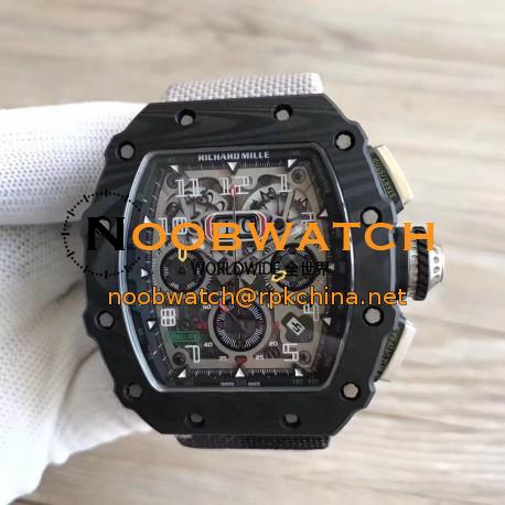 Replica Richard Mille RM011-03 Flyback Chronograph KL Forged Carbon Black Skeleton Dial Swiss 7750