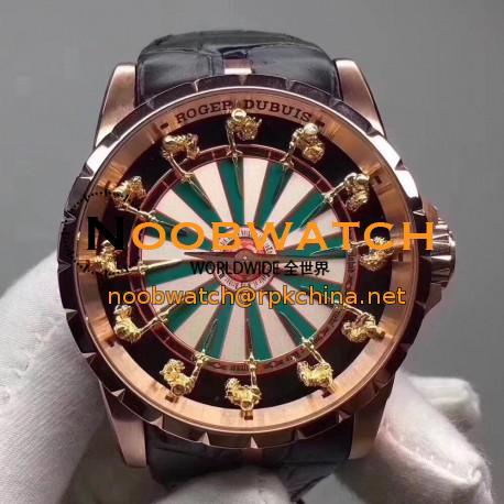 Replica Roger Dubuis Excalibur Knights Of The Round Table Limited Edition RDDBEX0398 N Rose Gold Green & White Dial M6T15