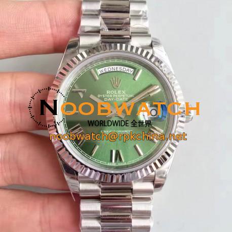 Replica Rolex Day-Date 40 228239 2018 EW Stainless Steel Green Dial Swiss 3255