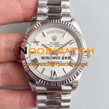 Replica Rolex Day-Date 40 228239 2018 EW Stainless Steel Silver Quadrant Dial Swiss 3255