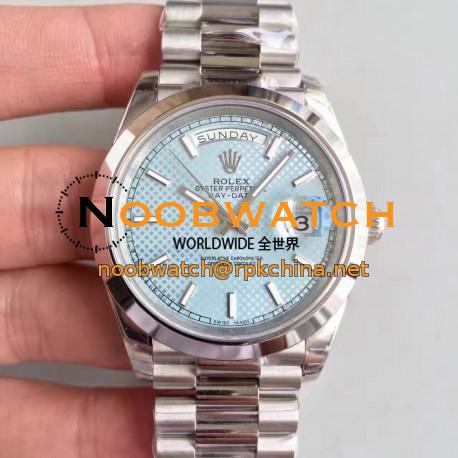 Replica Rolex Day-Date 40 228206 2018 EW Stainless Steel Blue Diagonal Dial Swiss 3255