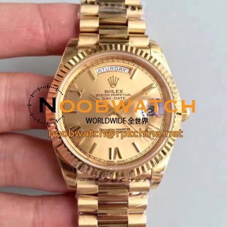 Replica Rolex Day-Date 40 228238 2018 EW Yellow Gold Champagne Dial Swiss 3255